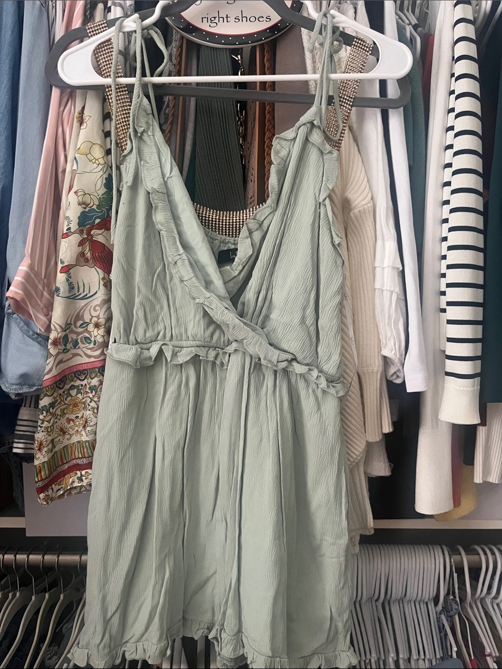 Light Sage Green Ruffled Summer Romper